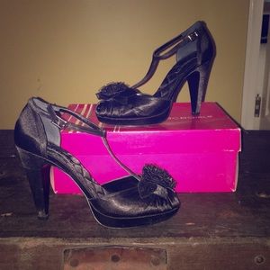 BCBG Satin T-Straps in Black